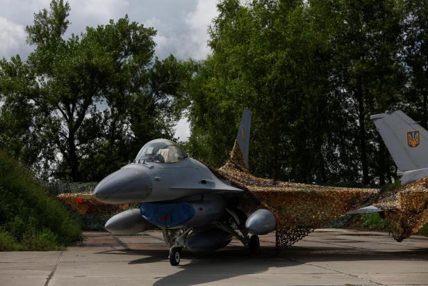 Ukrainian Air Forces F-16 fighting aircrafts are seen on the ground in an undisclosed location in Ukraine