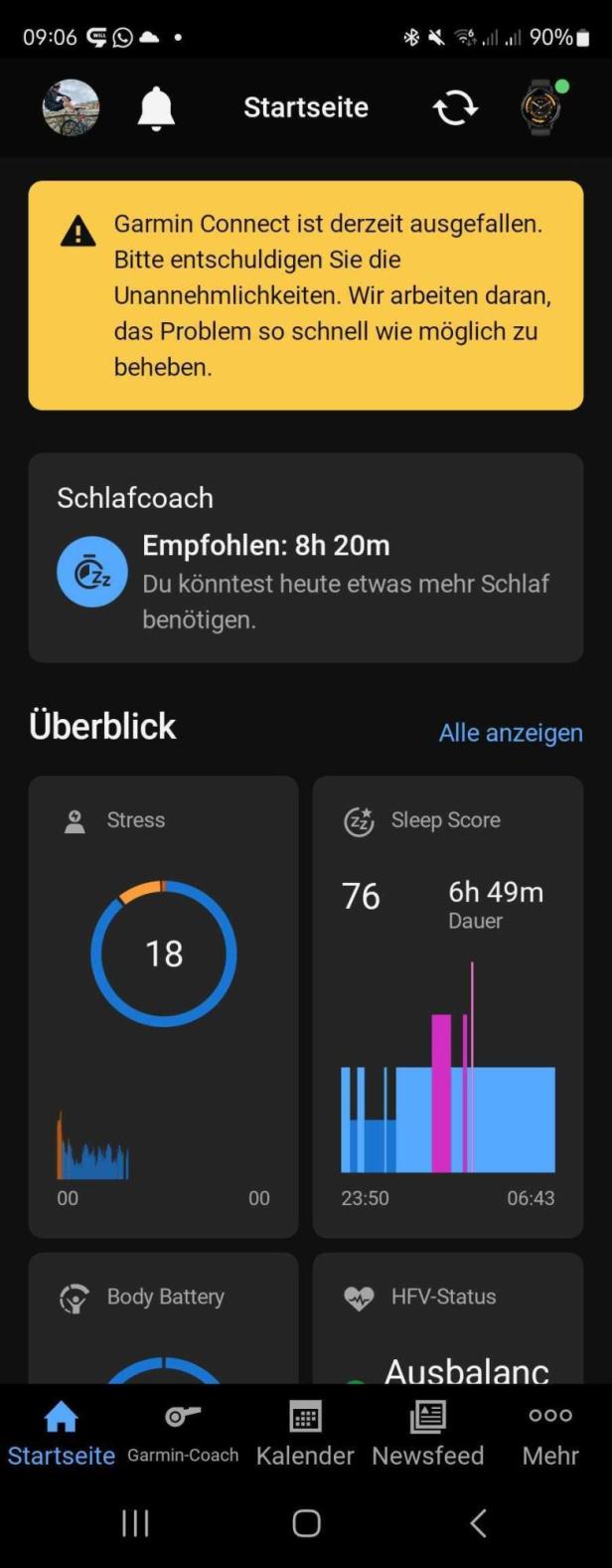 Die Garmin-Dienste sind offline.