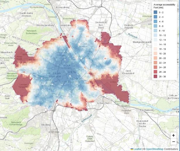 In Wien ist das Bild typisch: Je weiter man Richtung Zentrum geht, desto besser wird die Erreichbarkeit. 