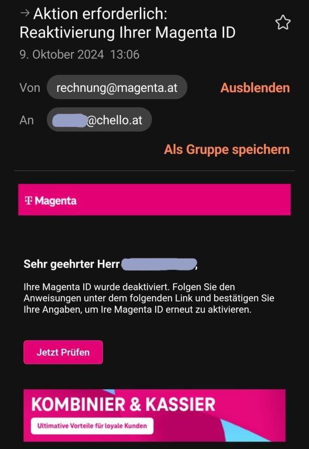 Magenta Phishing-Mail