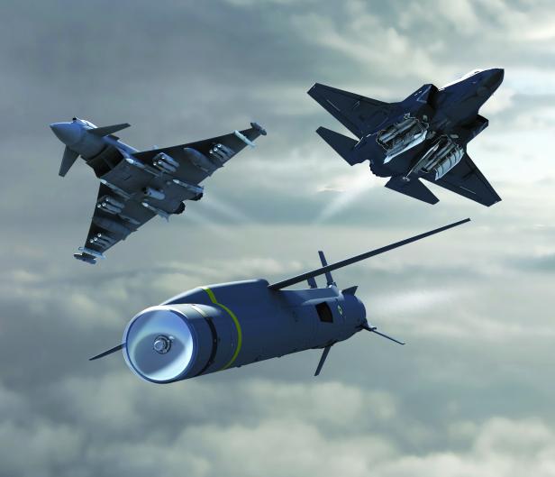 Grafik von Eurofighter mit Spear-3-Pods und F-35