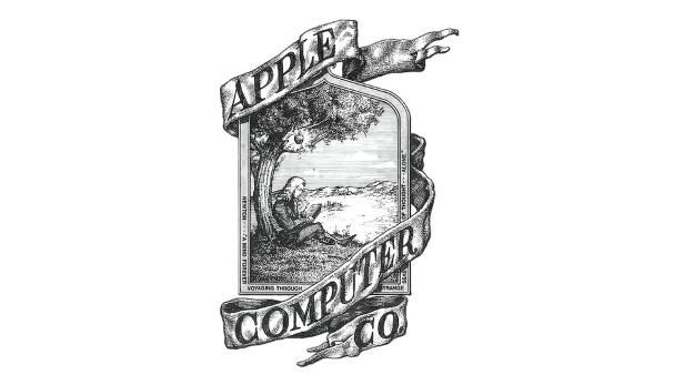 Das ursprüngliche Apple-Logo zeigt Newton unter einem Apfelbaum.