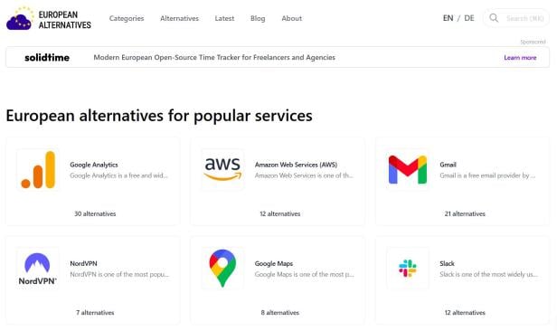 Screenshot von european-alternatives.eu