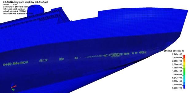 Die Simulation des University College London zeigt die Beschädigungen am Rumpf der Titanic. Grafik der Simulation, die Beschädigungen am Rumpf der Titanic zeigt