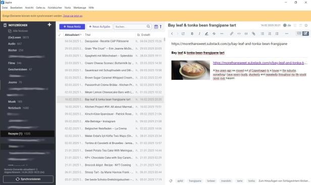 Joplin ist in seinem Layout Evernote sehr ähnlich. Screenshot eines Joplin-Fensters