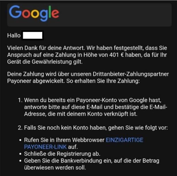 Google zahlt 401 Euro für das Pixel 7a zurück, sofern die Gewährleistung für das Gerät gilt Google zahlt 401 Euro für das Pixel 7a zurück, sofern die Gewährleistung für das Gerät gilt