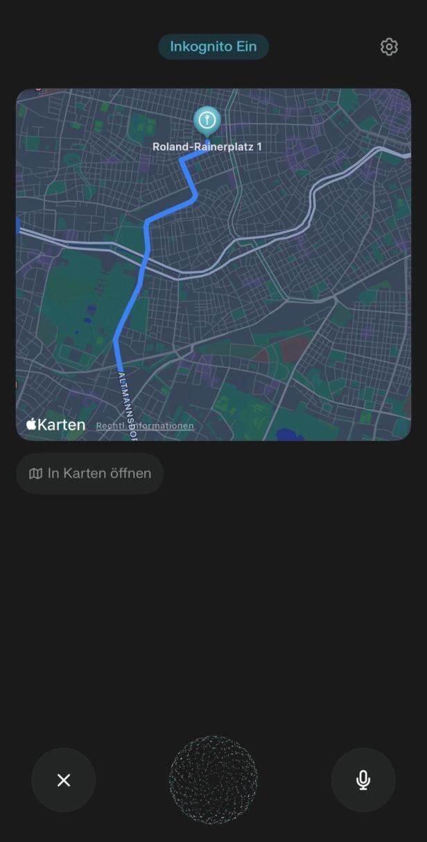 Anzeige einer Route nach der Bitte um Routenplanung.