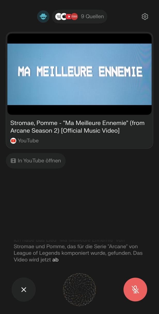 Antwort von Perplexity nach der Suche nach einem bestimmten Song.