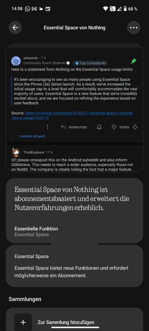 Essential Space Funktionen