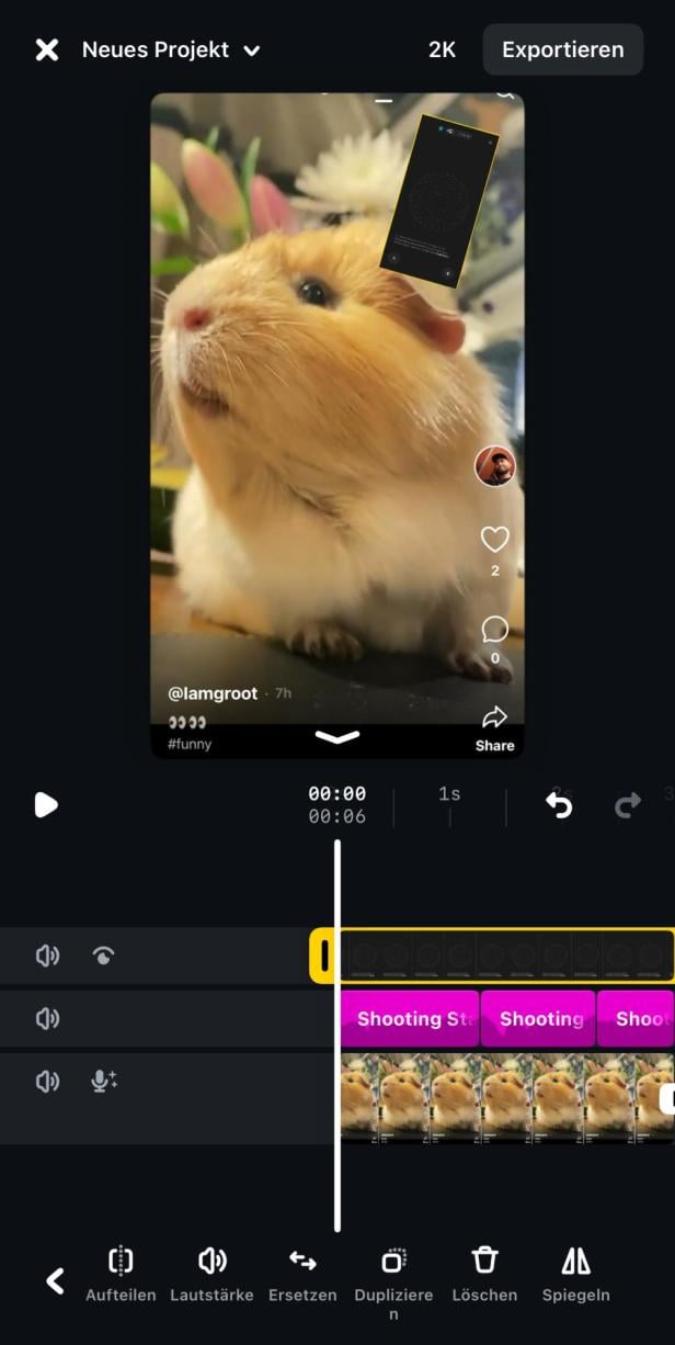 Das Bild zeigt den Editor der App Edits von Instagram, mit allen Audio- und Videospuren.