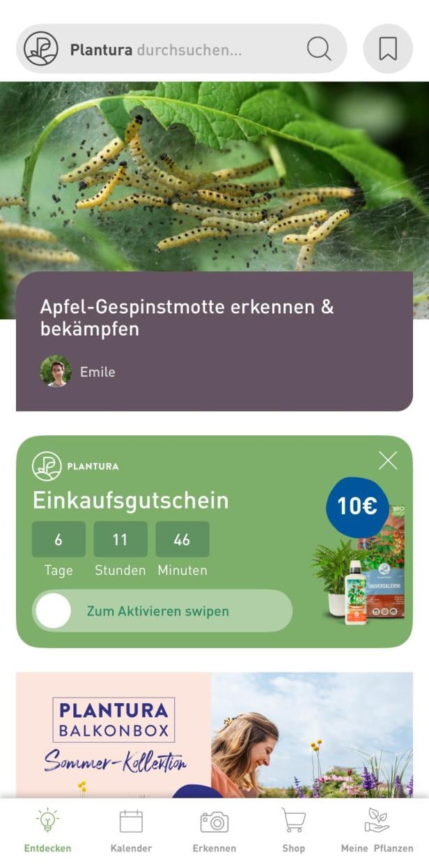 Nutzeroberfläche der App Plantura mit Tipps zur Schädlingsbekämpfung.