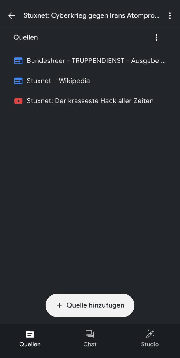 Quellenansicht in NotebookLM