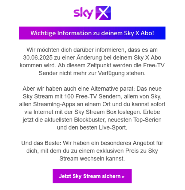 SkyX Einschränkung