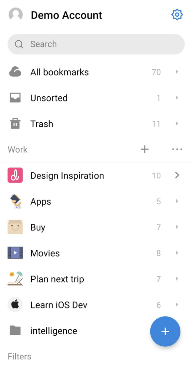 Ordnerstruktur der raindrop.io-App
