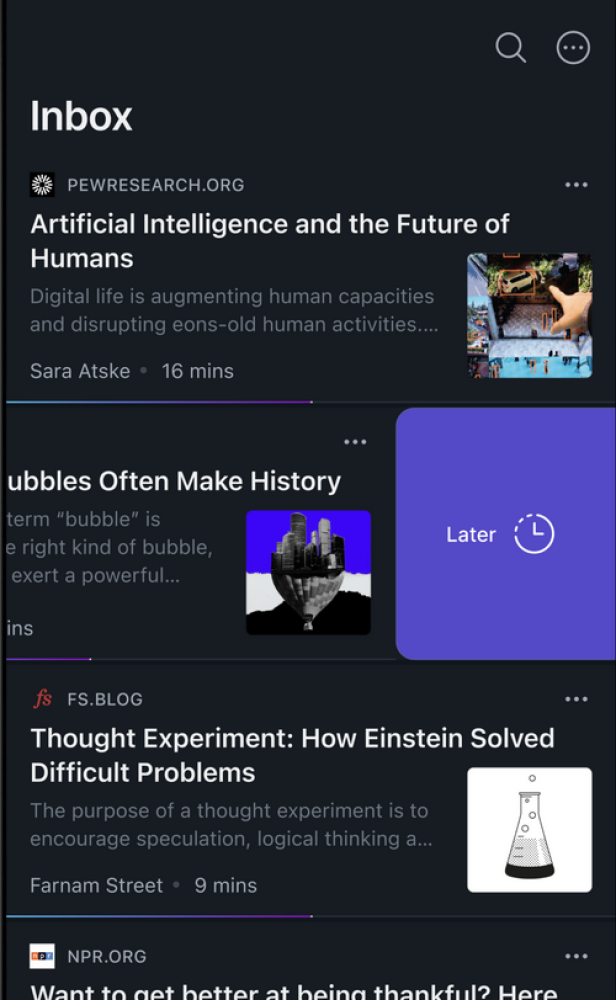 Inbox der Readwise Reader App
