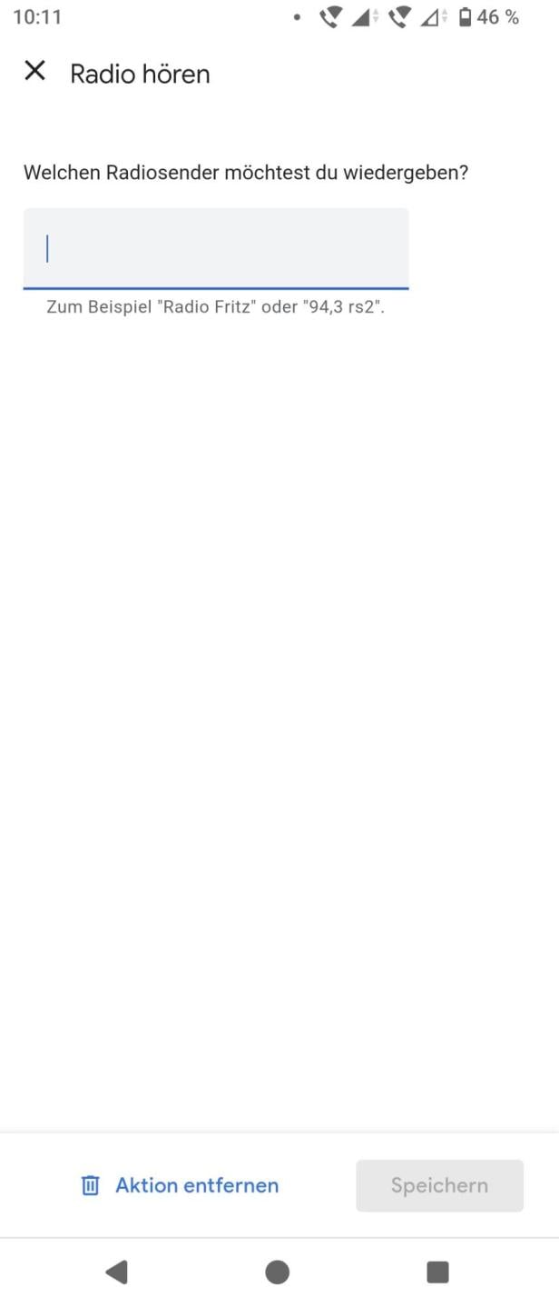 Über ein Textfeld einen Radiosender auszuwählen klappt eher schlecht. Screenshot "Radio hören" in Google Assistant