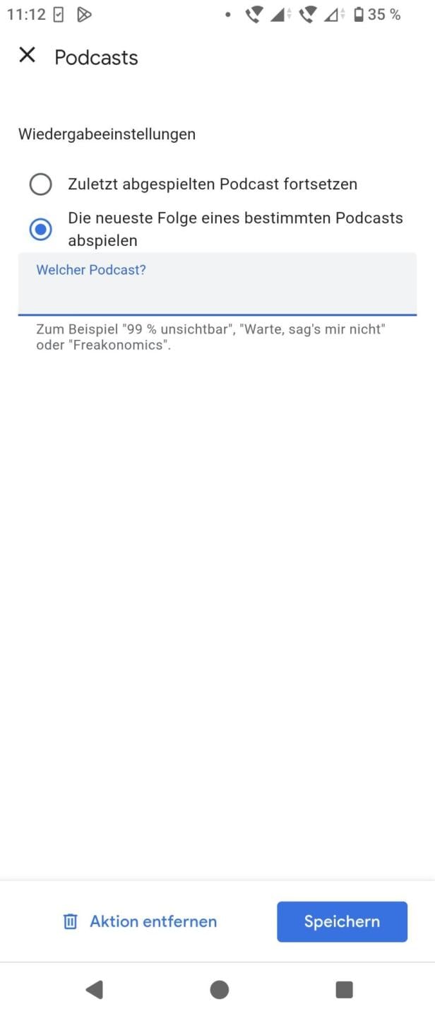 Auch das "Podcasts"-Menü von Google Assistant ist nicht besonders praktisch. Screenshot "Podcasts"-Funktion in Google Assistant