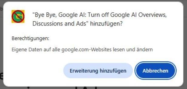 Mit der Browser-Extention "Bye, Bye Google AI" lassen sich sich die KI-Zusammenfassungen in Chrome und Firefox kurzerhand ausblenden.