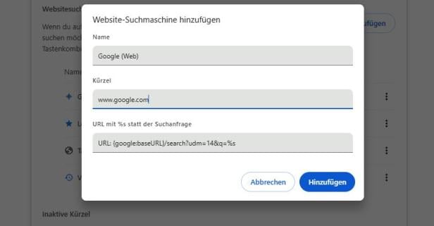 Diese Methode funktioniert nur bei Suchen über die Google-Chrome-Adresszeile.