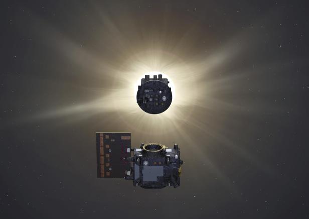 ESA-Satelliten erzeugen erste künstliche Sonnenfinsternis (schematische Darstellung)