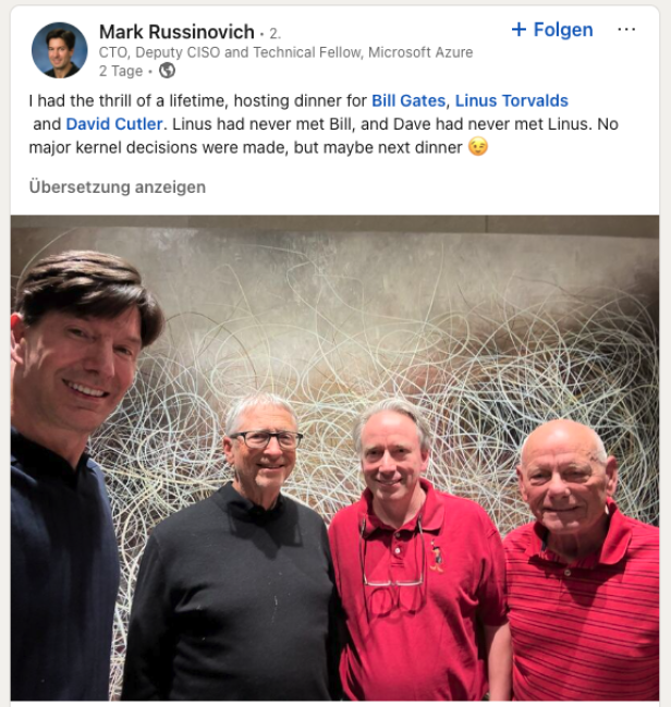 Mark Russinovich, Bill Gates, Linus Torvalds, Dave Cutler (vlnr)