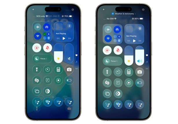 iOS 26 Beta 1 (links), iOS Beta 2 (rechts)