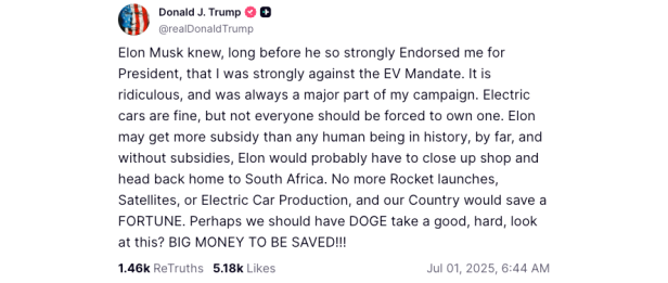 Trump droht Musk mit Streichung der Subventionen Trump droht Musk mit Streichung der Subventionen