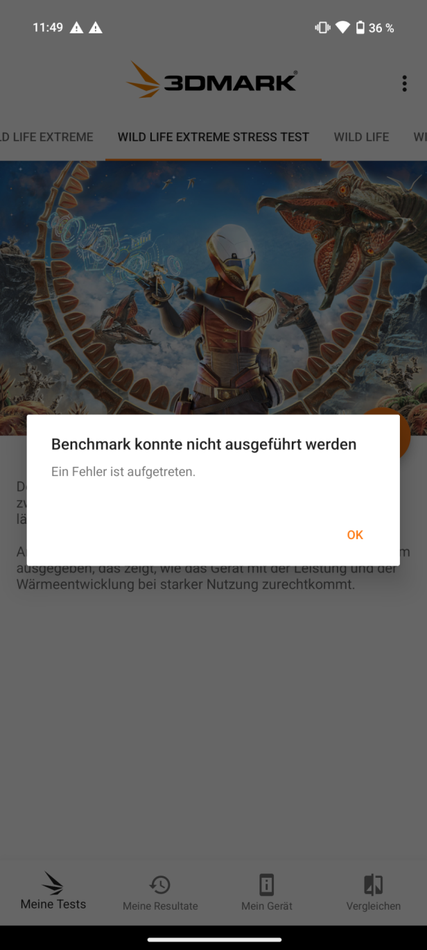 Ein futuristischer Charakter zielt mit einer Waffe auf außerirdische Kreaturen im 3DMark Wild Life Extreme Benchmark.