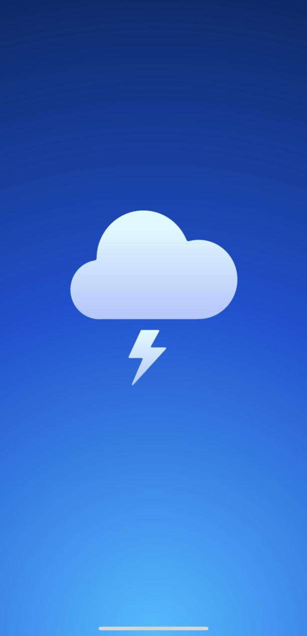 Das Logo von Flashes beim Start der App, eine Wolke mit eine Blitzsymbol darunter