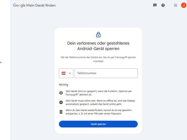 Screenshot von android.com/lock