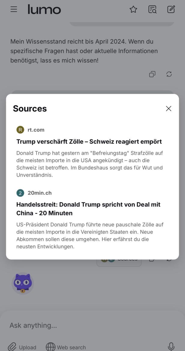 Die Quellenübersicht von Lumo.