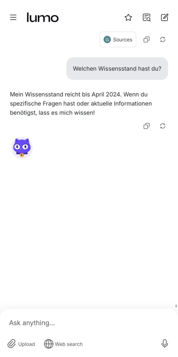 Lumo mit der Antwort zu seinem Wissensstand.