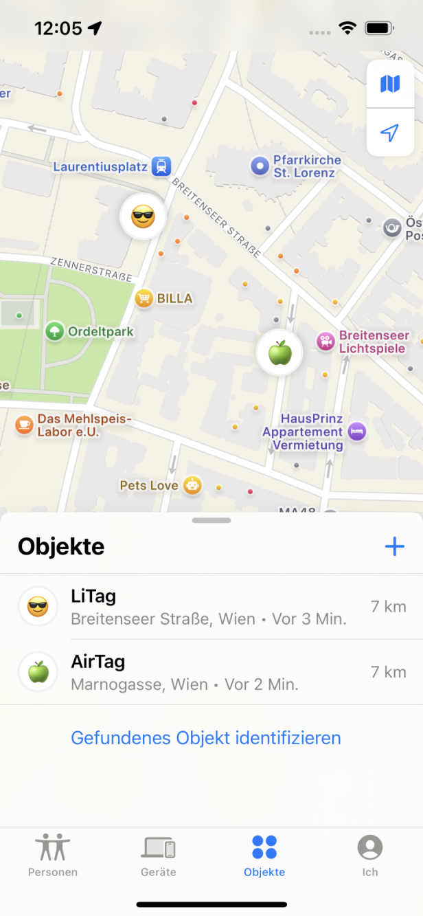 Hier hat der AirTag eine aktuellere Position.