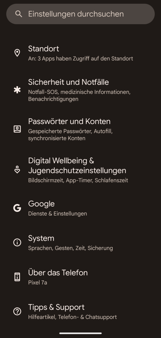 Wo man den Notfallpass bei Android-Smartphones findet.