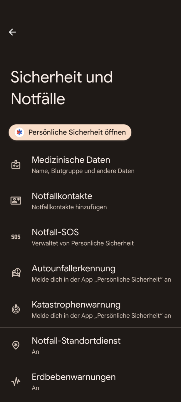 Wo man den Notfallpass bei Android-Smartphones findet.