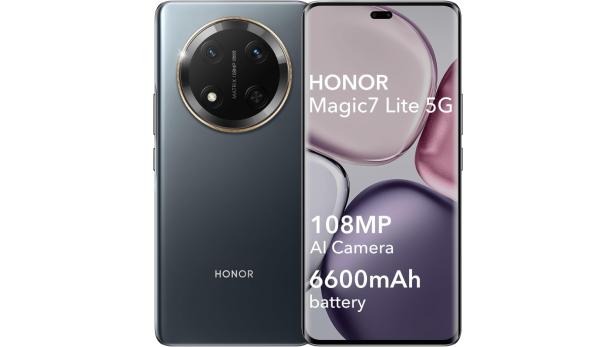 Das Honor Magic7 Lite 5G Smartphone von vorne und hinten.