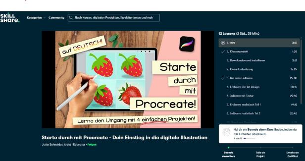 Screenshot eines deutschsprachigen Skillshare-Kurses.