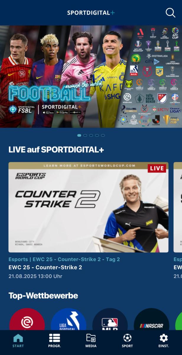 Dashboard der Sportdigital App mit verschiedenen Videos.