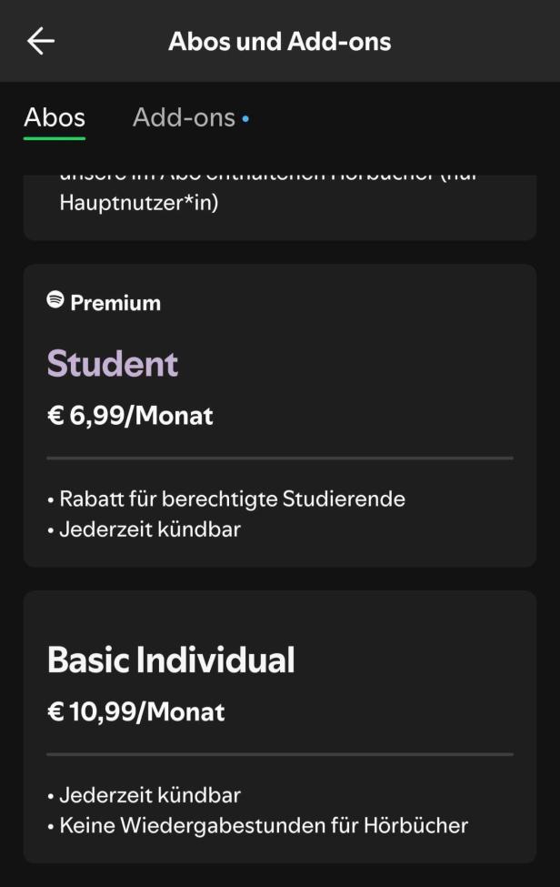 Zu sehen ist das Premium- bzw- Basic Abo.