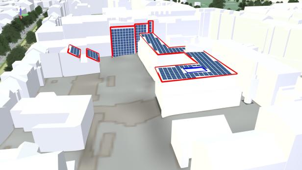 Zu sehen ist eine Visualisierung von der optimalen Position von Photovoltaikanlagen.