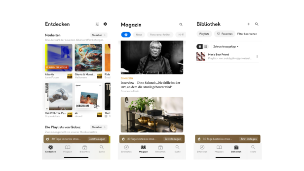 In der App Quobuz kann man Musik in hervorragender Qualität streamen.