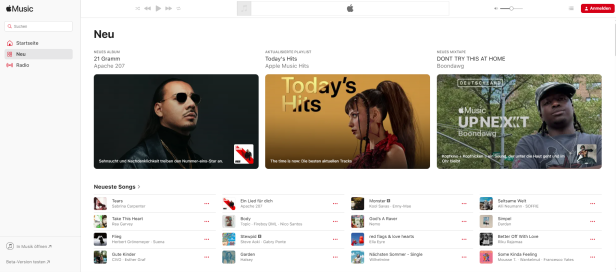Das Web-Interface von Apple Music.