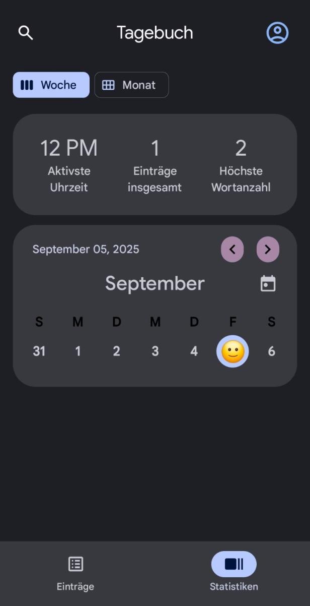 Kalender mit Stimmungsanzeige der Journal-App.
