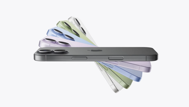 Mehrere iPhones in verschiedenen Farben sind übereinander gestapelt.