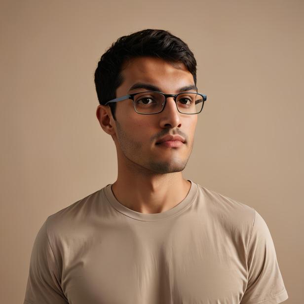 Ein Mann mit Brille vor einem beigen Hintergrund.