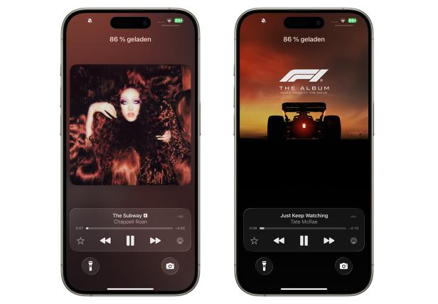 Auf zwei iPhones werden Musiktitel von Chappell Roan und Tate McRae abgespielt.