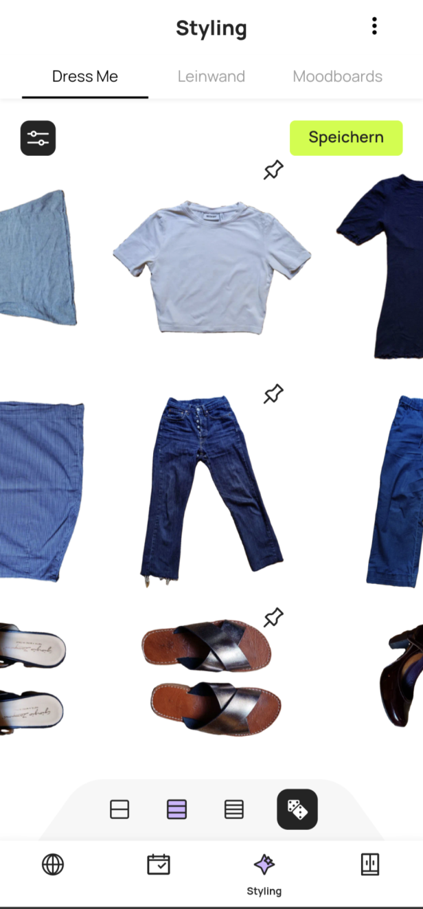 Schiebe-Puzzle-artige Outfit-Kreation.