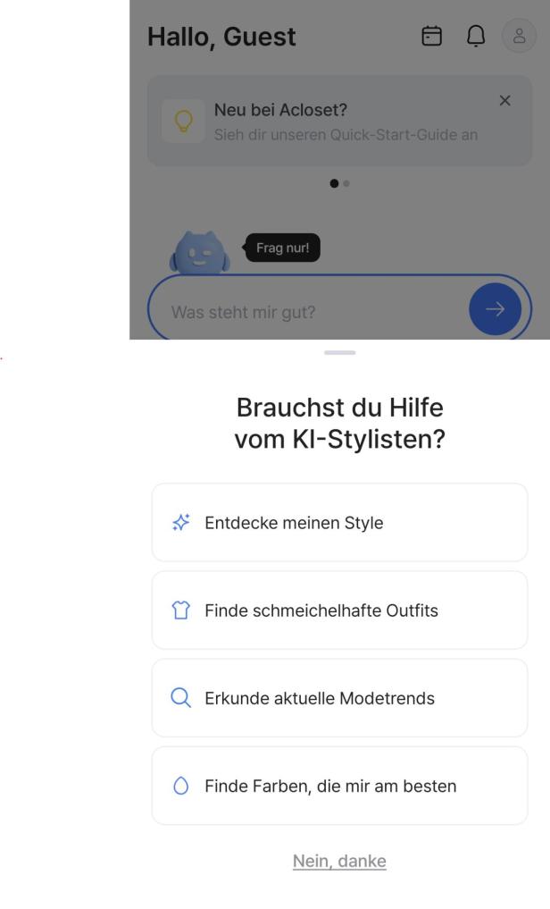Ein Screenshot des KI-Assistenten von Acloset.
