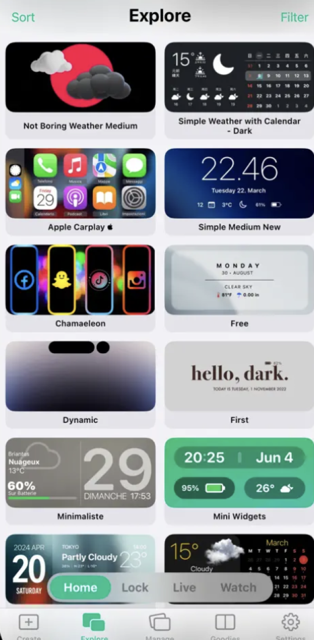Widget-Auswahl in der Widgy-App.