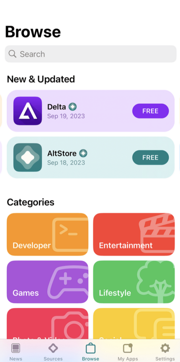 App-Übersicht im AltStore PAL.